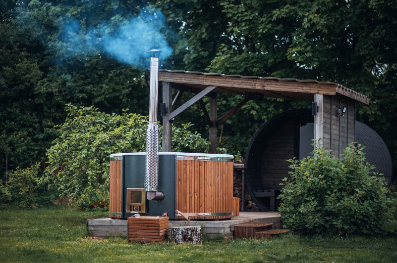 outdoor sauna and hot tub
