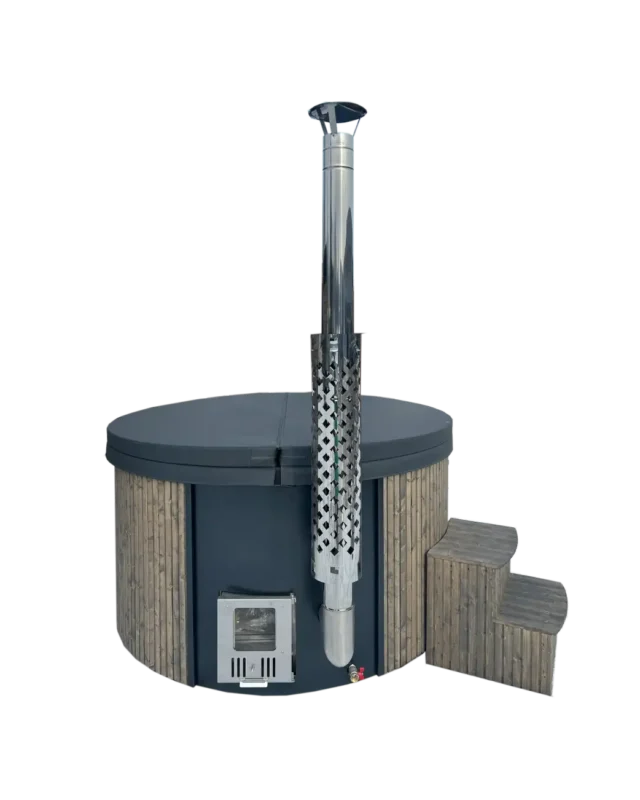 Integrated Fiberglass Hot Tub with transparent grey cladding