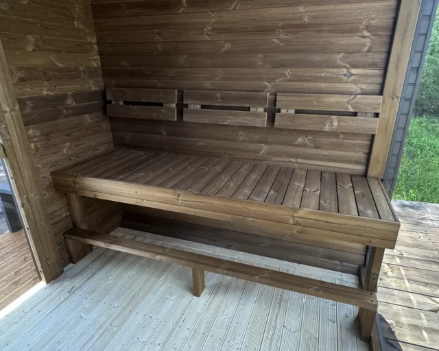 Thermowood benches in the sauna