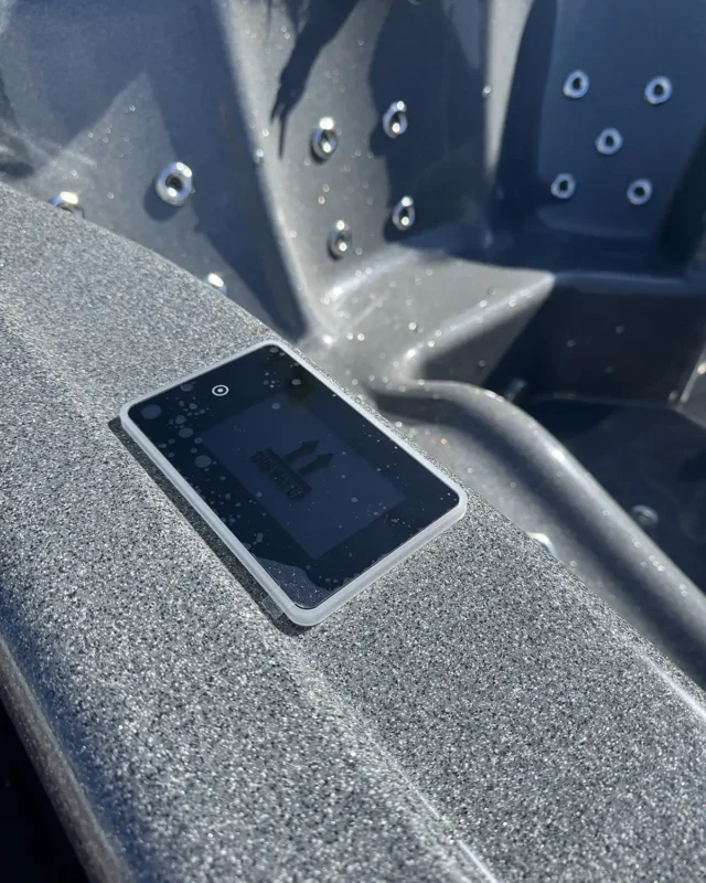 Digital control panel of an electric hot tub for adjusting temperature, LED lights, and jacuzzi massage settings.