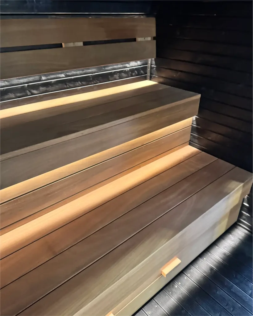 premium abachi wood sauna loungers