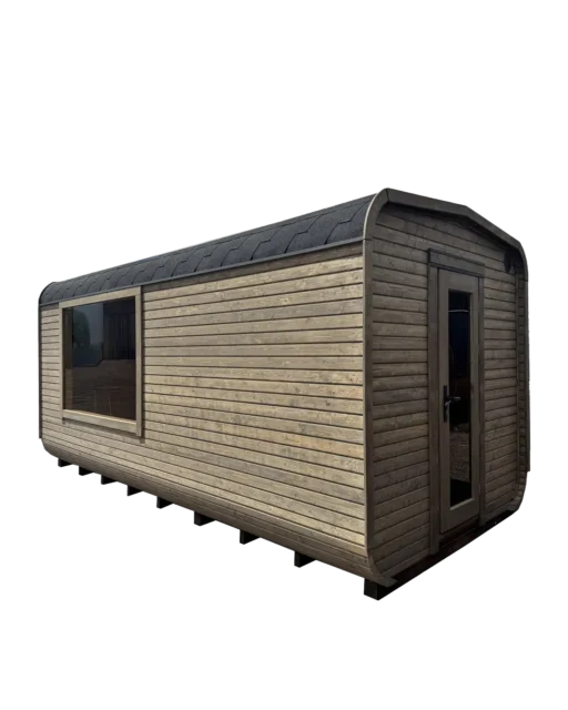 5M Cube spruce wood sauna with panoramic window and relax room