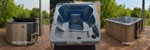 Comparison of Maudis hot tubs with wood-fired, electric and hybrid heating systems.